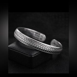 Silver Open bangle unisex basket bracelet